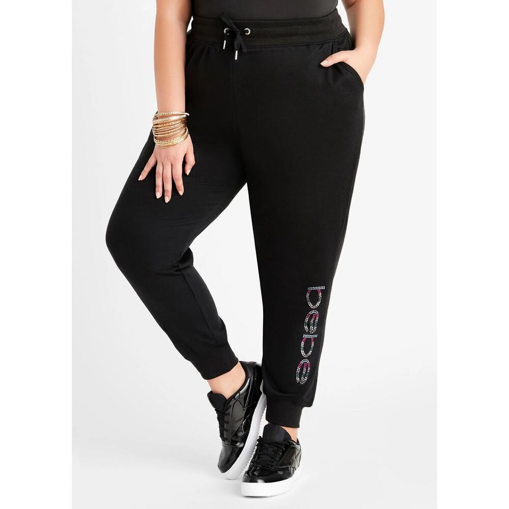 Bebe Sport Black Nailhead Joggers Sweatpants with Studded Logo Size Medium